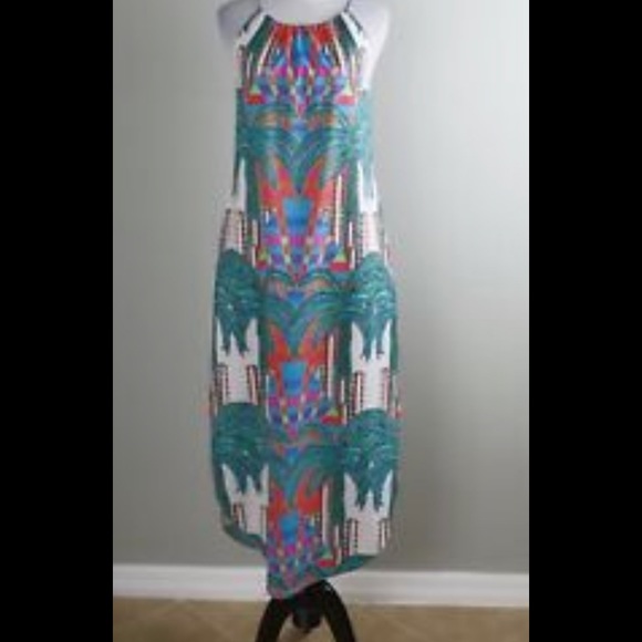 MARA HOFFMAN Vibrant Palm Tree Cactus Geo Halter Midi Dress Size - Picture 4 of 4
